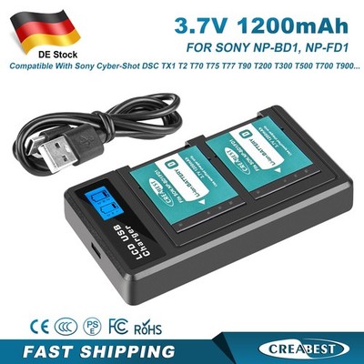 2Pcs NP-BD1/FD1 Akku+Ladegerät Für Sony Cyber-shot DSC-T200 T75 T90 TX1 T77 G3