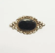 Antique sterling silver and black onyx traditional Mexico crown mark brooch pin