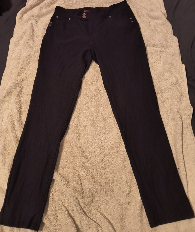 Sabrina Lauren Women's Black Dress Pants Flat Front Solid Button Rayon Blend