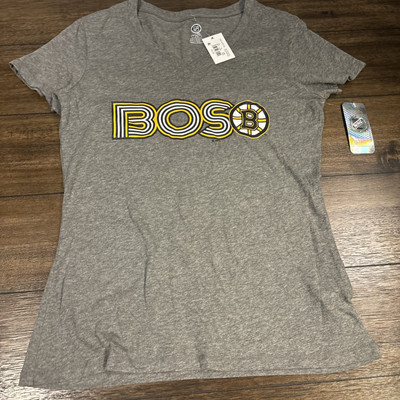 NHL Boston Bruins Womens V-Neck Graphic T-Shirt Heather Grey Small  New