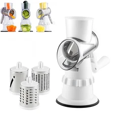 Rotary Vegetable Cutter 3-in-1 Manual Food Grater Slicer Shredder for Fruits