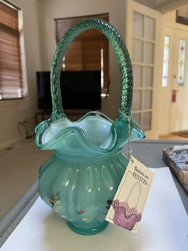 Fenton Stiegel Green Overlay Melon Basket Bill Fenton Signature