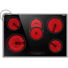 Electric Cooktop 30 Inch, 8400W 5 Burners Electric Stove Top, Built-In Ceramic C