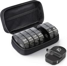 Canvas Bag Travel Pill Organizer 2 Times a Day, Large AM/PM Weekly Pill Box 7 Da