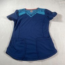 Dickies Scrub Top Womens Extra Small Blue V Neck Lightweight Work Wear Nurse