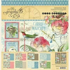GRAPHIC 45 "BIRD WATCHER"12X12  PAPER PACK BIRDS FLORA RETIRED SCRAPJACK'S PLACE