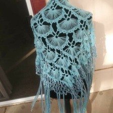 Beautiful Blue Shawl embellished with coordinating fringe sparkle and beads