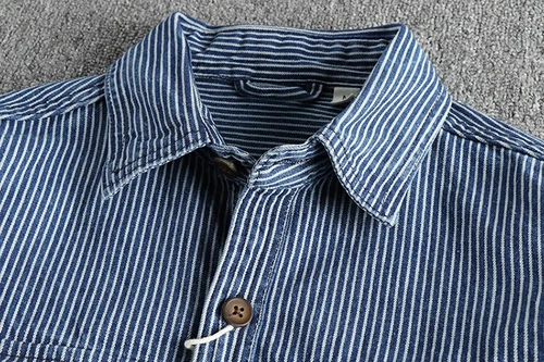 Garngefärbt Streifen Stoff gewaschen Retro Workwear Jeanshemd Herren Freizeithemd - - Bild 12 von 21