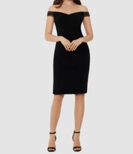  239 Betsy  Adam Women's Black Off The Shoulder Beaded Sheath Dress Size 4