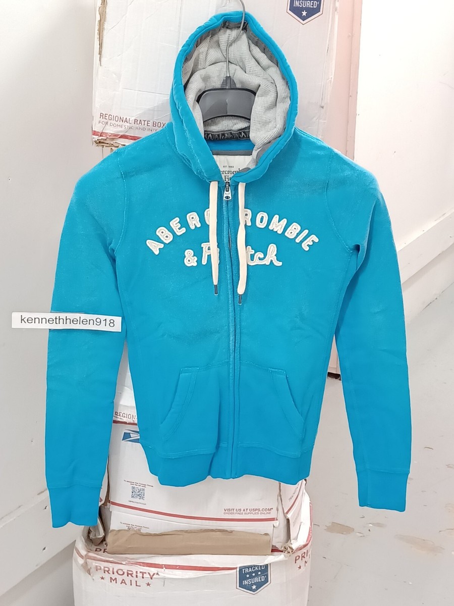 ABERCROMBIE & FITCH MELANIE FULL ZIP HOODIE SWEATSHIRT TURQUOISE