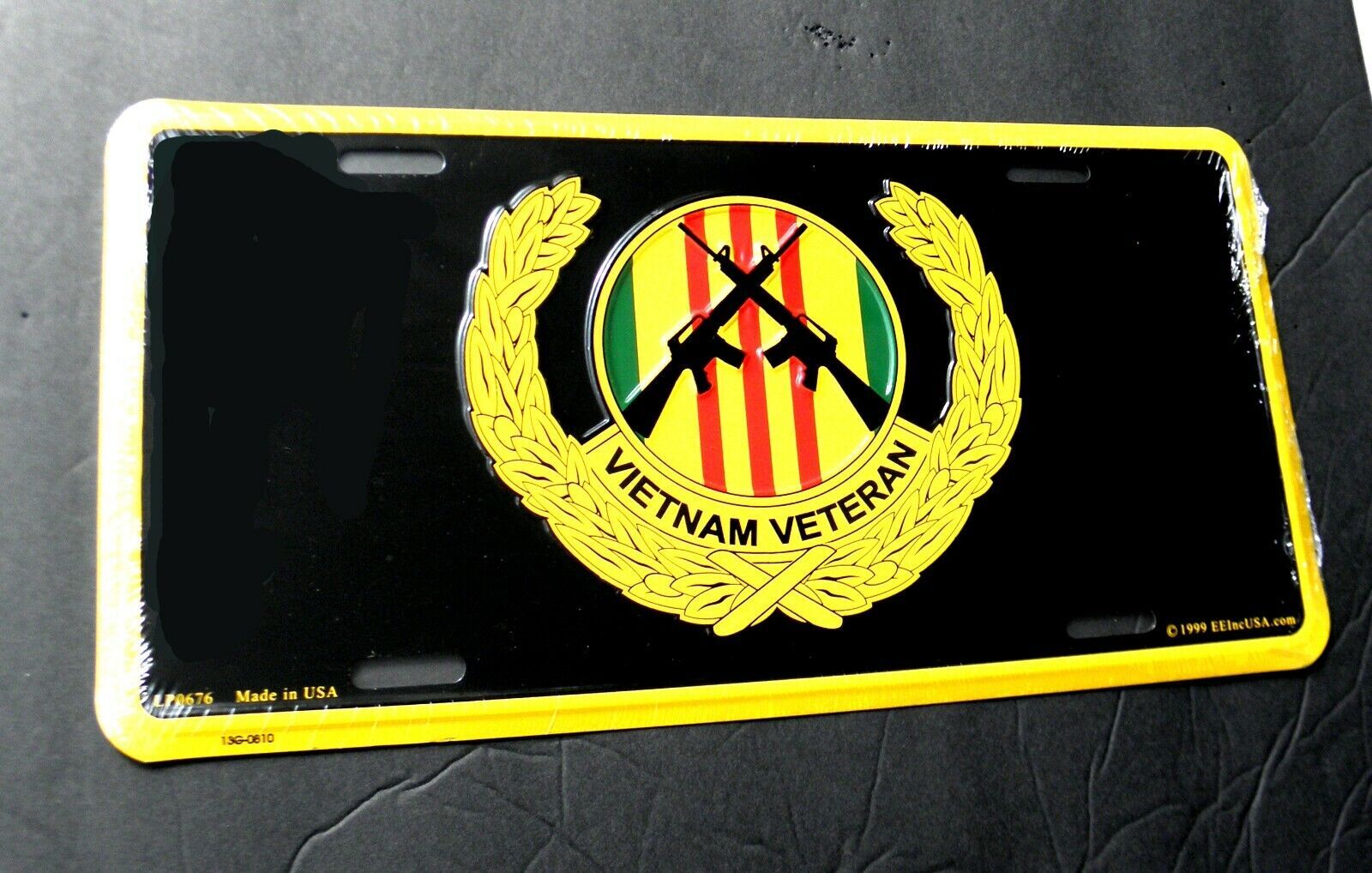 Vietnam Veteran Crossed Rifles Wreath Embossed Metal License Plate 6 x ...