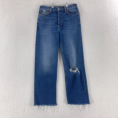 Re/Done 70s Stovepipe Jeans Womens Size 28 Blue Denim Straight Leg Frayed Hem