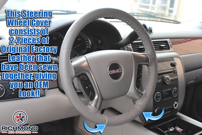 2007-2014 Chevy Silverado - Gray Leather Steering Wheel Cover w/Needle & Thread