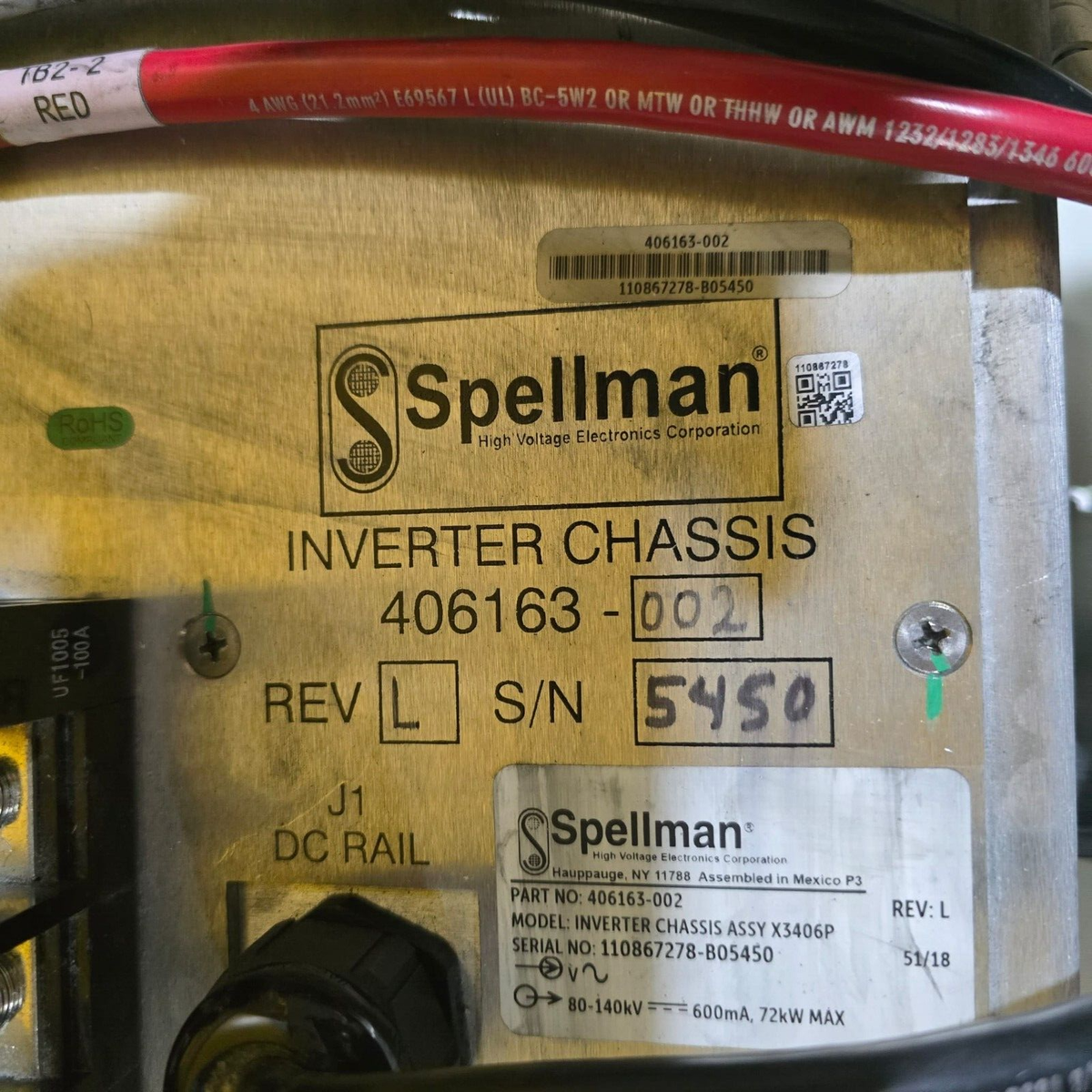 Toshiba/Spellman Inverter Chassis Assy X3406P 406163-002 Toshiba/Spellman Inverter Chassis Assy X3406P 406163-002