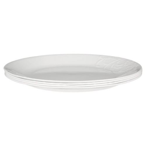Corelle Madeline Embossed 12 Piece White Lunch Dinnerware Set, Vitrelle