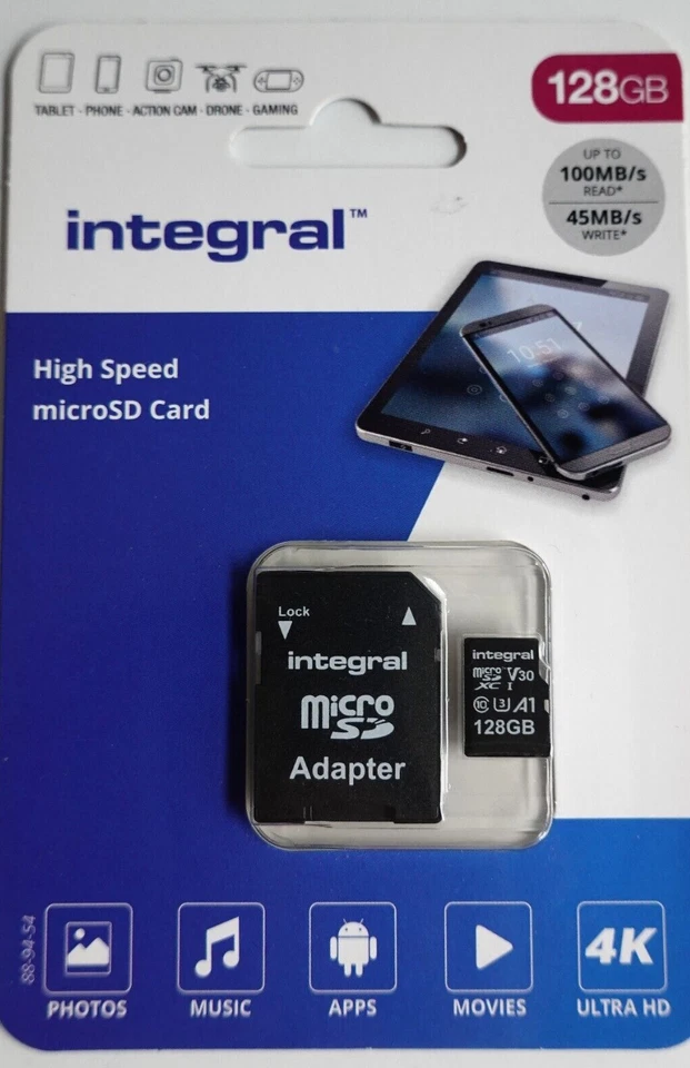 Integral microSD 128GB XC1 V30 A1 100MB/s 45MB/s - Immagine 3 di 3