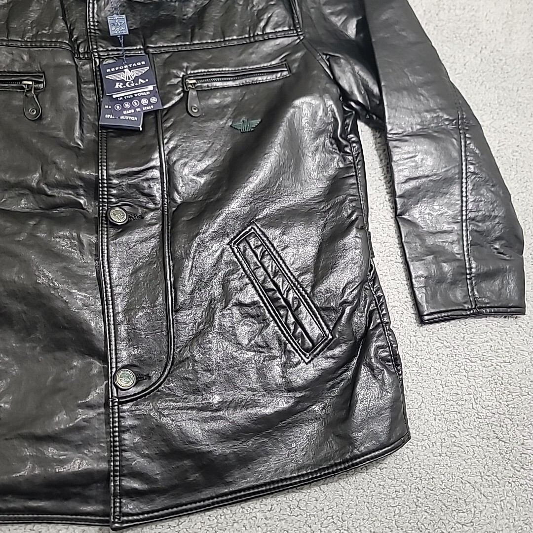 Reportage RGA Faux Leather Biker Jacket Men's Large Black Coat