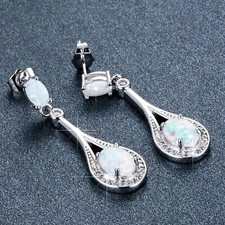 Minimalist Fire Opal Sterling Silver Drop Earring Simple Drop Earrings Opal