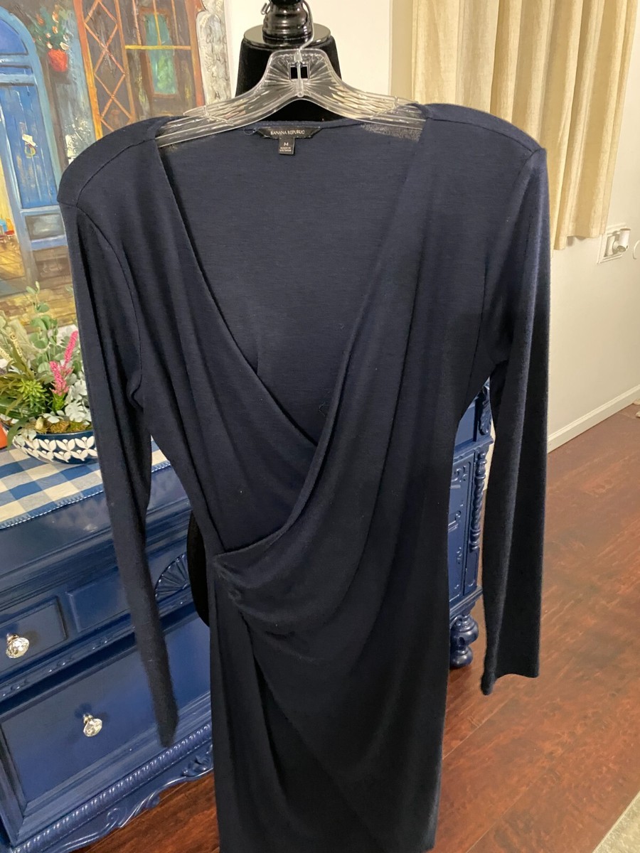Banana Republic Womens Dress Medium Navy Wrap V Neck Long Sleeve Knit