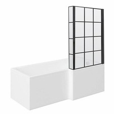 Modern Black Frame Screen 1800 x 850/700mm L-Shaped White Acrylic Shower Bath
