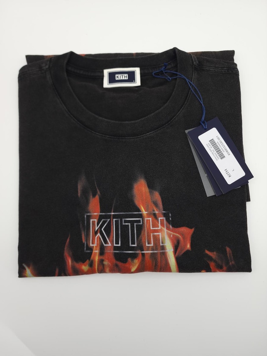 Kith Men's Pyro Box Logo Vintage Tee Black Flames Large NWT Kith Men's Pyro Box Logo Vintage Tee Black Flames Large NWT