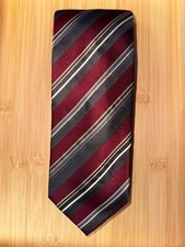 Croft  Barrow Red Maroon Black Striped Silk Tie - 58L 3.25W