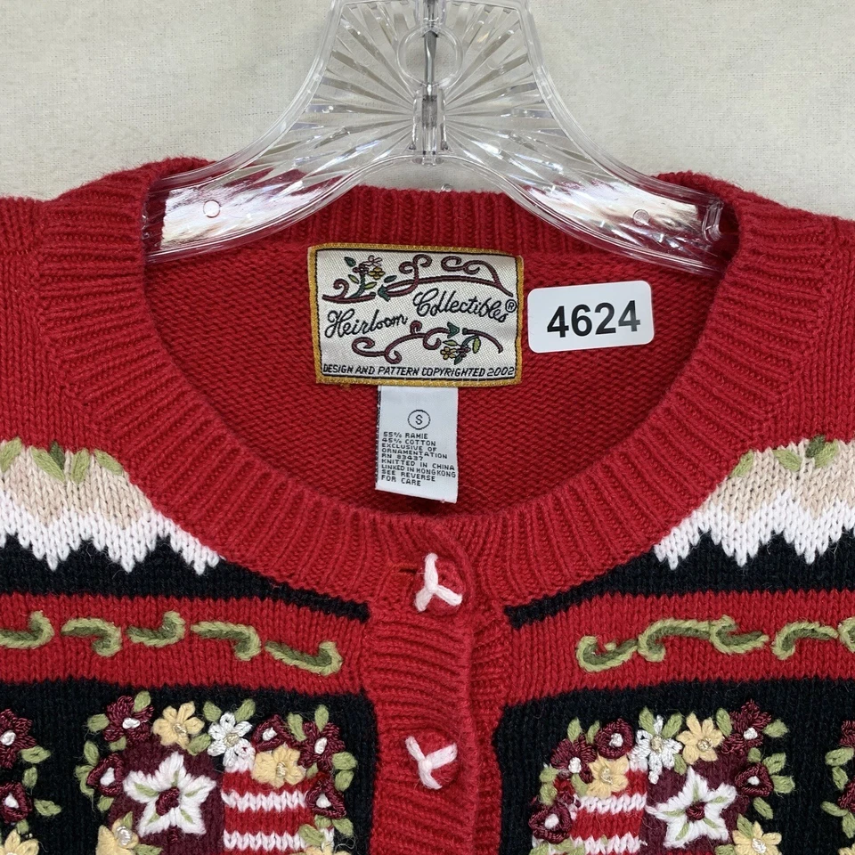 Cardigã de Natal bordado de malha feminino Heirloom Collectibles tamanho pequeno - Imagem 4 de 4