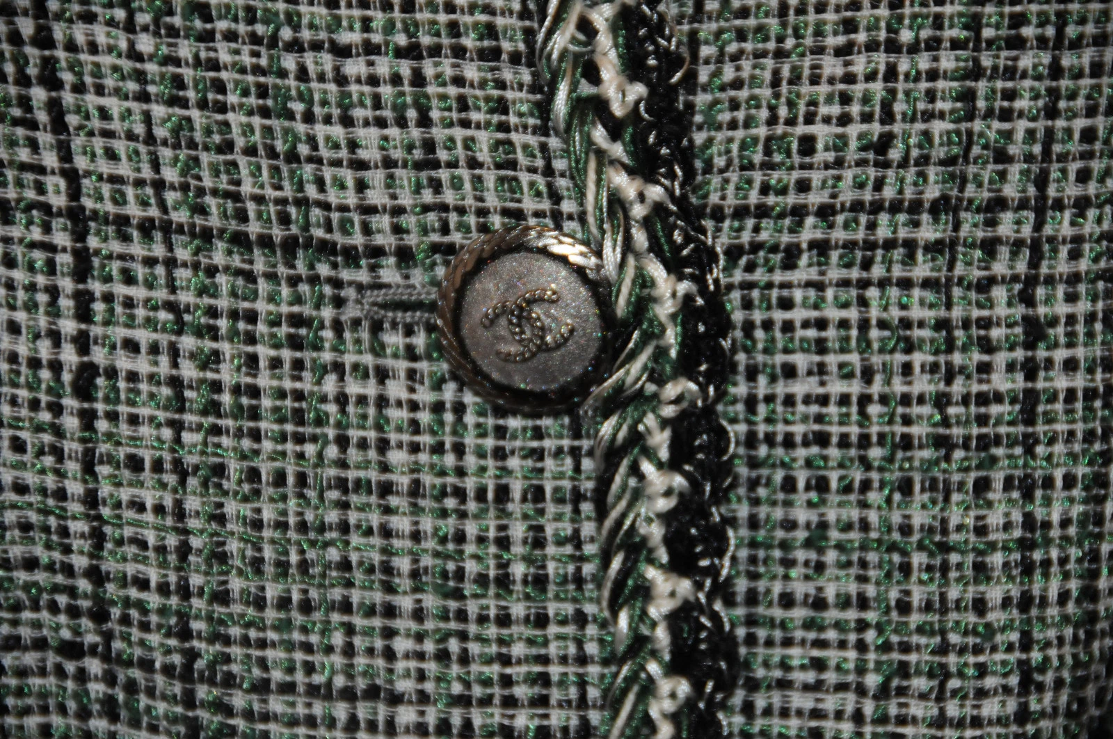 GIACCA TUTA $8000 12P NUOVA CHANEL 9 CC bottoni Tweed nero verde bianco con cintura 42