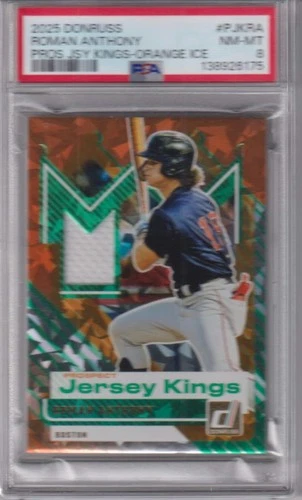 2025 Donruss #PJK-RA Roman Anthony Prospect Jersey Kings Orange Ice PSA 8