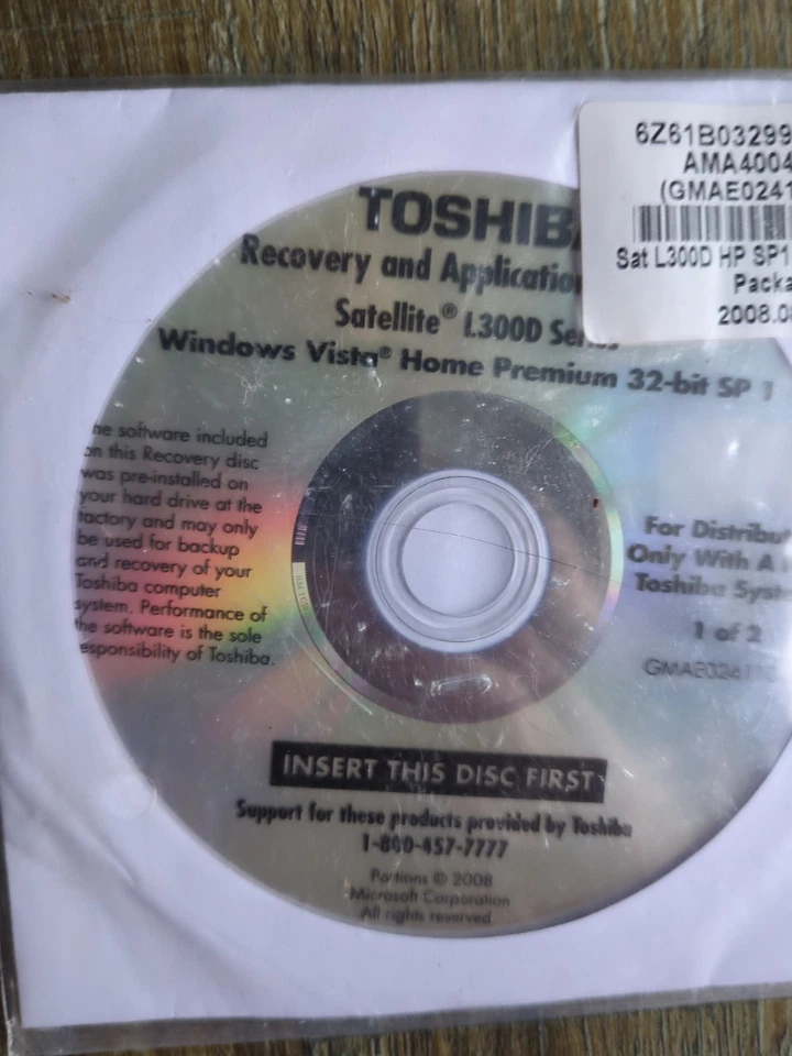 TOSHIBA SATELLITE L300D SERIES - RECOVERY & APPS, DRIVERS NEW Windows Vista Home - Image 3 of 4