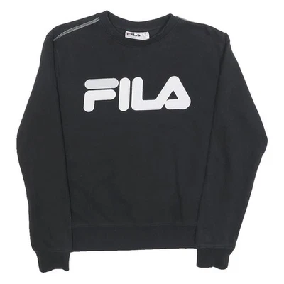 FILA Sweatshirt Homme Noir Col Rond XS Logo Avant Mélange de Coton Pullover - Photo 1/4