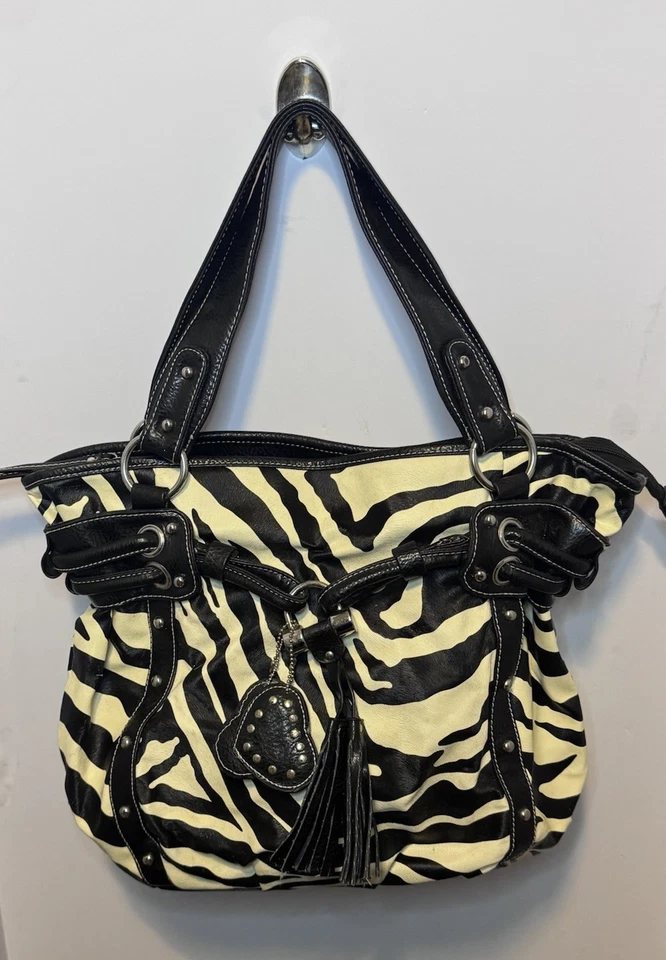 Y2K Zebra Print Blinged Out Faux Leather Unbranded Shoulder Bag