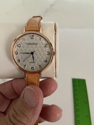 GENEVA Women's Watch Round White Dial Easy to Read Numbered Hours Leather Works