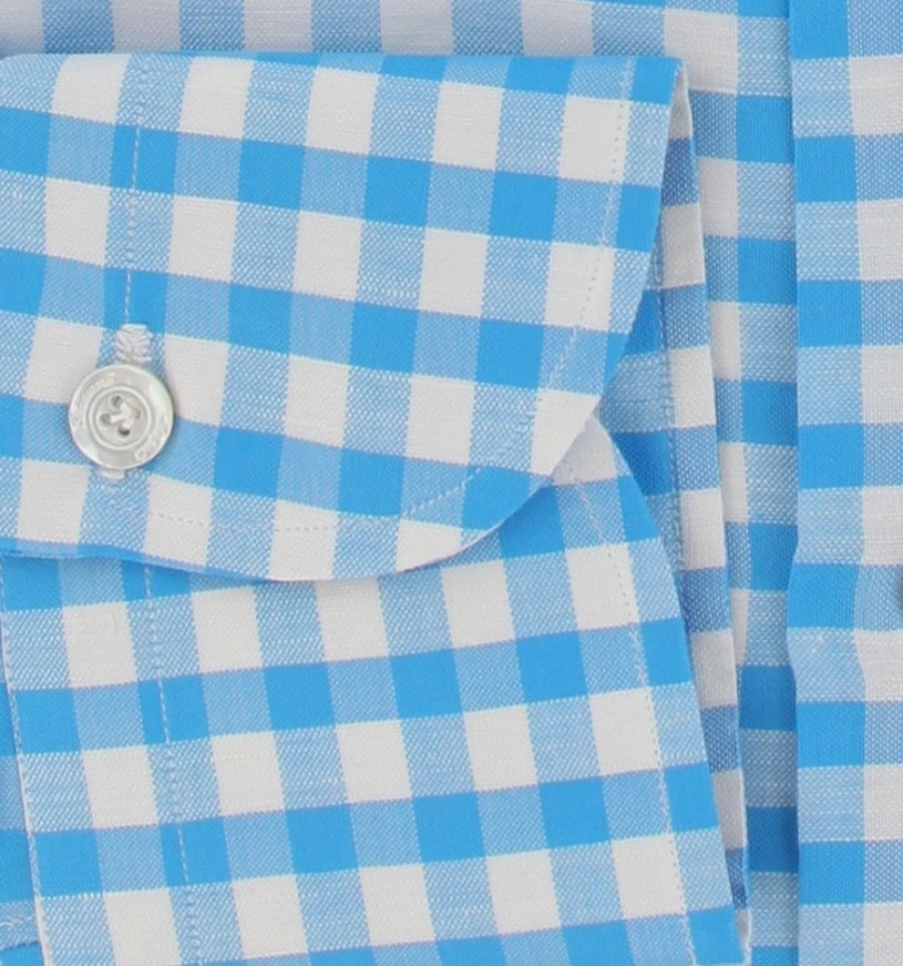 $450 Finamore Napoli Blue Check Shirt - Slim - (FN1272415) - Image 3 of 4