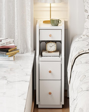 Slim Bedside Table, with 3 Drawers and Shelf, Small Wood Nightstand Sofa Side En