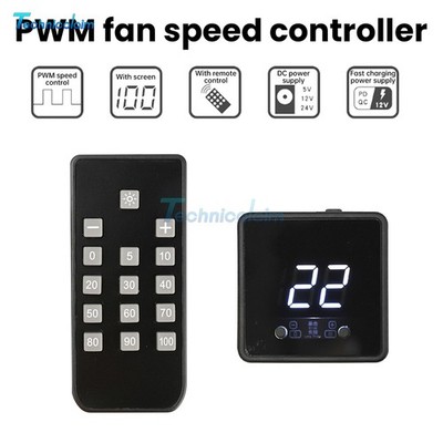 4Pin Fan PWM Speed Controller Digital Display Remote Control DC/Type-C PD QC