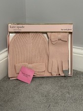 NWT KATE SPADE ENGLISH ROSE HALF BOW BEANIE AND GLOVE SET -READ-