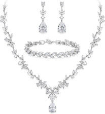 Gorgeous Wedding Jewelry Set for Women Bridal Cubic Zirconia Marquise Teardrop L