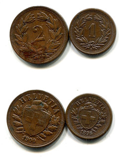 1 Rappen 1895 und 2 Rappen 1900 SCHWEIZ Bronze bitte ansehen #12