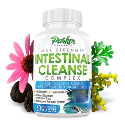 Parker Naturals Intestinal Cleanse for Adults 60 Count. Extra Strength with Blac