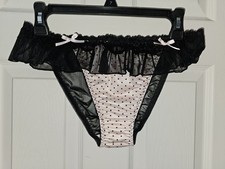 Vintage Girly Satin Pink Polka Dot String Bikini Panties Size Large