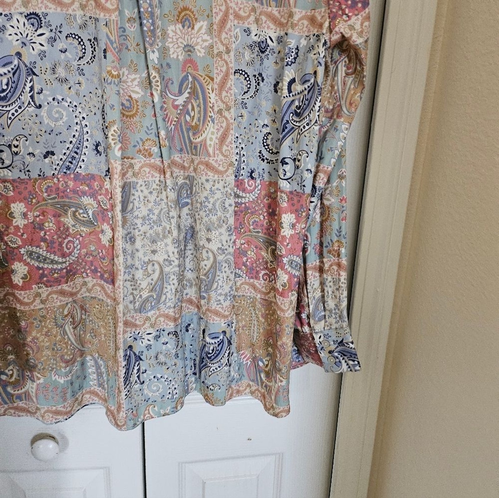 Rose + Olive Paisley Patchwork Button Down Blouse… - image 15