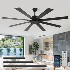 72" Black Ceiling Fan with Remote, 6 Speeds, Quiet DC Motor for Indoor/Outdoor U