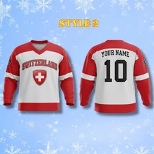 Custom Switzerland Hockey Jersey Name Number,  All Over Stitched Long Sleeve 1