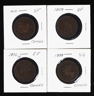 Lot of 4 1859 1888 Canada Queen Victoria Large Cent BN