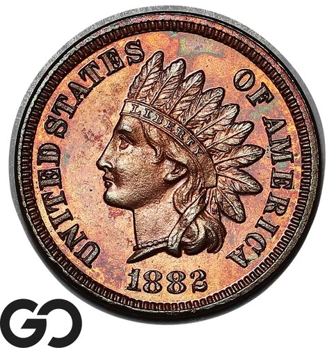1882 Indian Head Cent Penny, CAMEO PROOF, Premium Quality Superb Gem PR++ CAM