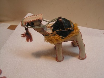 Vintage Handmade Leather & Yarn Camel Figurine Folk Art Miniature Decor. NICE!