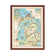 Old Map of Michigan 1935 - Vintage Michigan Art