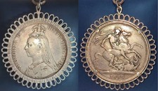 Pendant & Silver chain with a 1889 Queen Victoria Full Silver Crown centerpiece