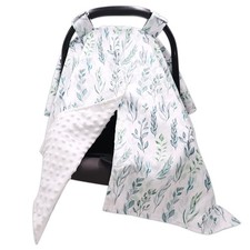 DILIMI Car Seat Cover Canopy, Infant Nursing Cover Minky Green Leaf Peekaboo